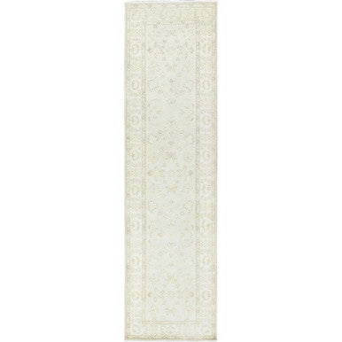 Oushak And Peshawar Wool Hand Knotted Rug Ivory Ivory 2.8X9.9 -O085215