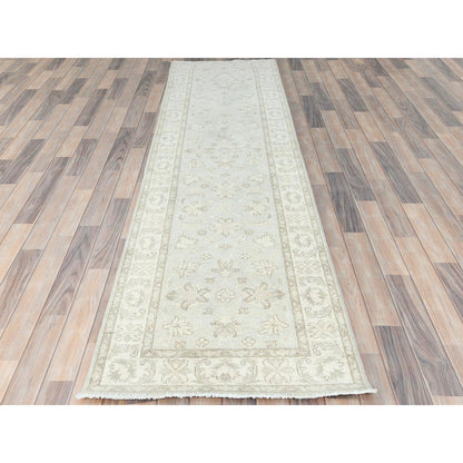 Oushak And Peshawar Wool Hand Knotted Rug Ivory Ivory 2.8X9.9 -O085215