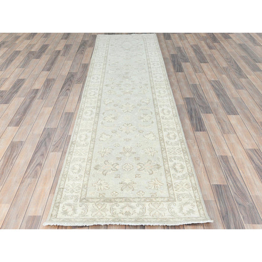 Oushak And Peshawar Wool Hand Knotted Rug Ivory Ivory 2.8X9.9 -O085215