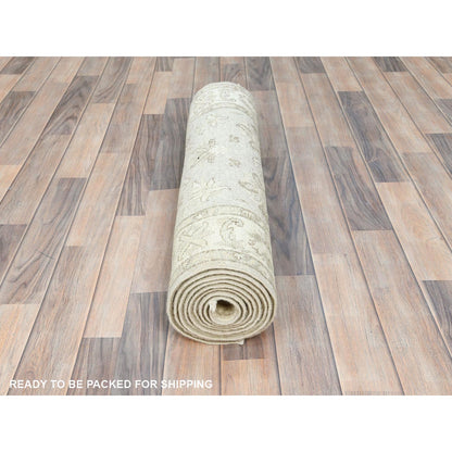 Oushak And Peshawar Wool Hand Knotted Rug Ivory Ivory 2.8X9.9 -O085215