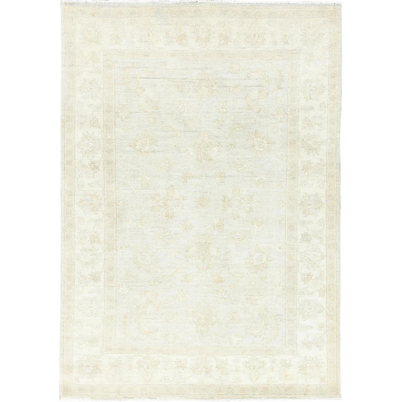 Oushak And Peshawar Wool Hand Knotted Rug Ivory Ivory 4.0X5.10 -O085216