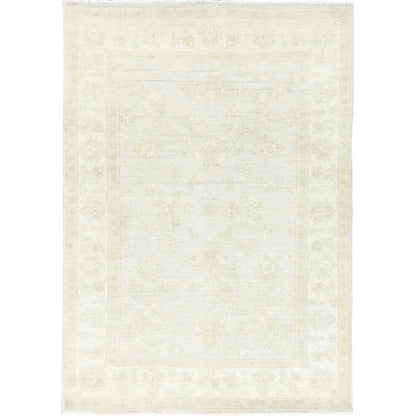 Oushak And Peshawar Wool Hand Knotted Rug Ivory Ivory 4.0X5.10 -O085216