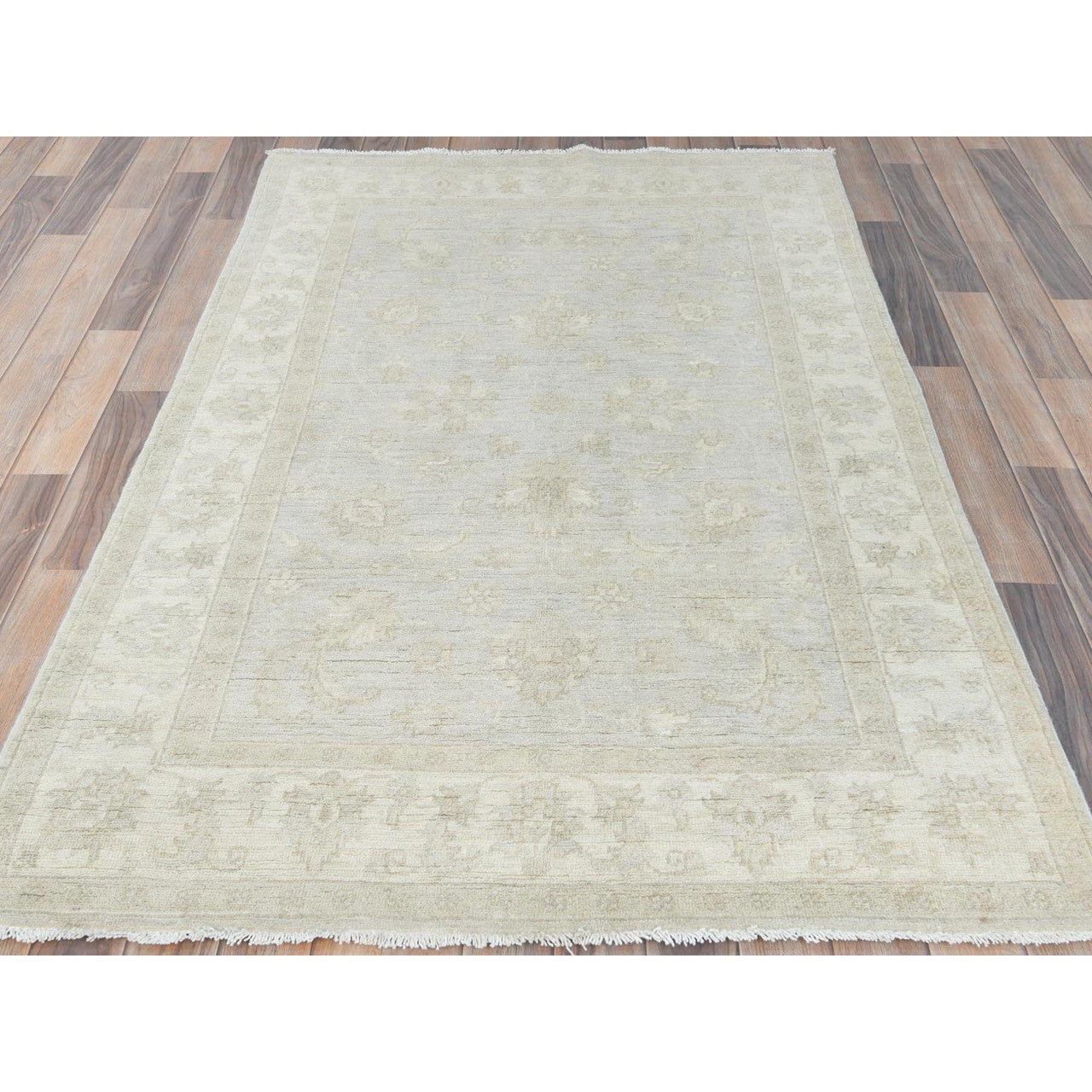 Oushak And Peshawar Wool Hand Knotted Rug Ivory Ivory 4.0X5.10 -O085216