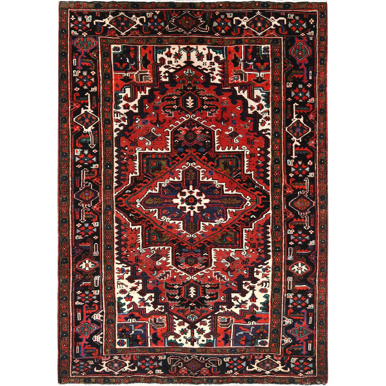 Red 6'8" x 9'3" Heriz Midnight Hand knotted Wool Rug - Sku: O085237
