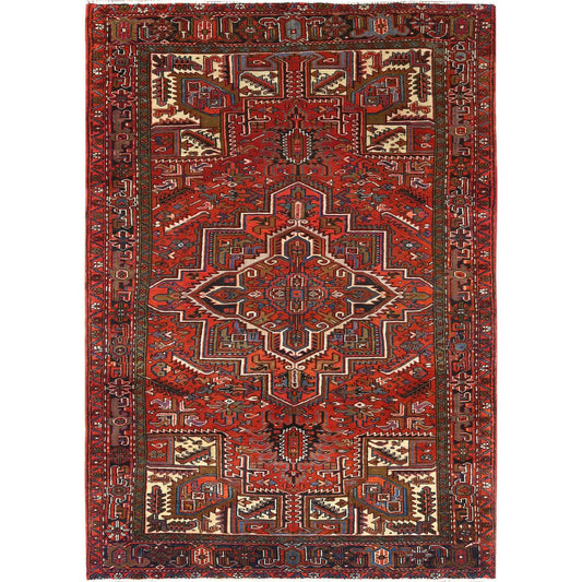 Heriz Wool Hand Knotted Rug Red Midnight Blue 6.9X10.0 -O085241