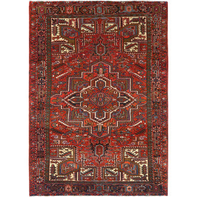 Heriz Wool Hand Knotted Rug Red Midnight Blue 6.9X10.0 -O085241
