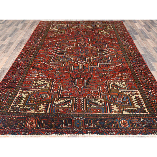 Heriz Wool Hand Knotted Rug Red Midnight Blue 6.9X10.0 -O085241