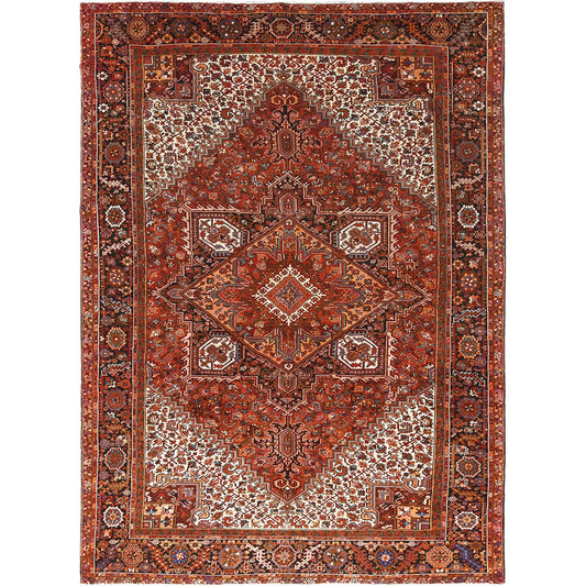 Heriz Wool Hand Knotted Rug Red Midnight Blue 9.6X13.3 -O085270