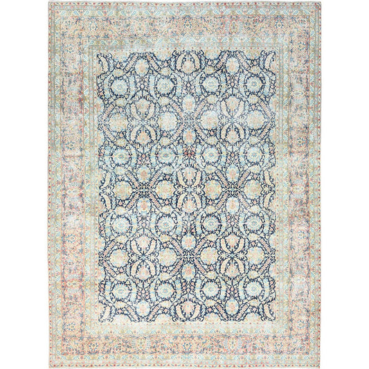 Overdyed & Vintage Wool Hand Knotted Rug Blue Red 11.7X15.9 -O085272
