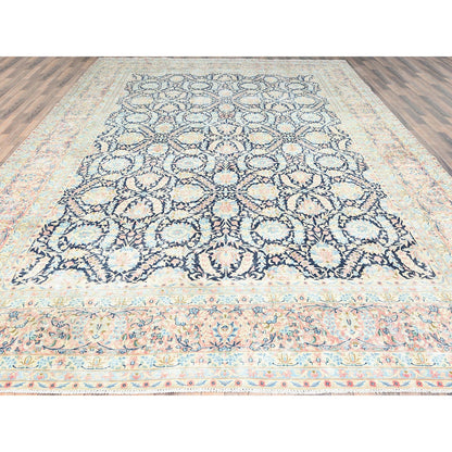 Overdyed & Vintage Wool Hand Knotted Rug Blue Red 11.7X15.9 -O085272