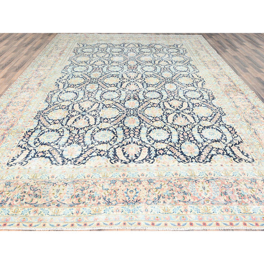 Overdyed & Vintage Wool Hand Knotted Rug Blue Red 11.7X15.9 -O085272