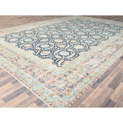 Overdyed & Vintage Wool Hand Knotted Rug Blue Red 11.7X15.9 -O085272