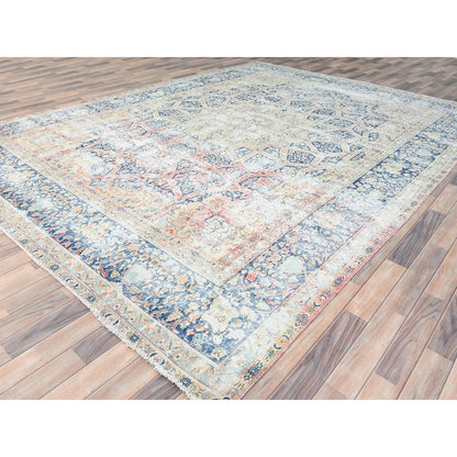 Overdyed & Vintage Wool Hand Knotted Rug Ivory Blue 9.9X13.2 -O085273