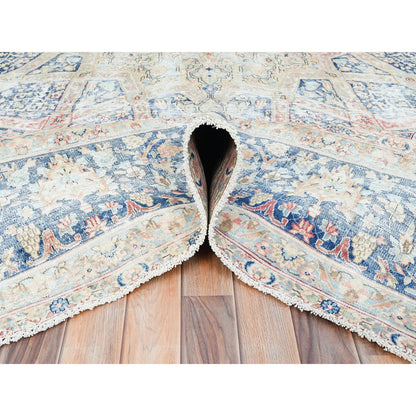 Overdyed & Vintage Wool Hand Knotted Rug Ivory Blue 9.9X13.2 -O085273