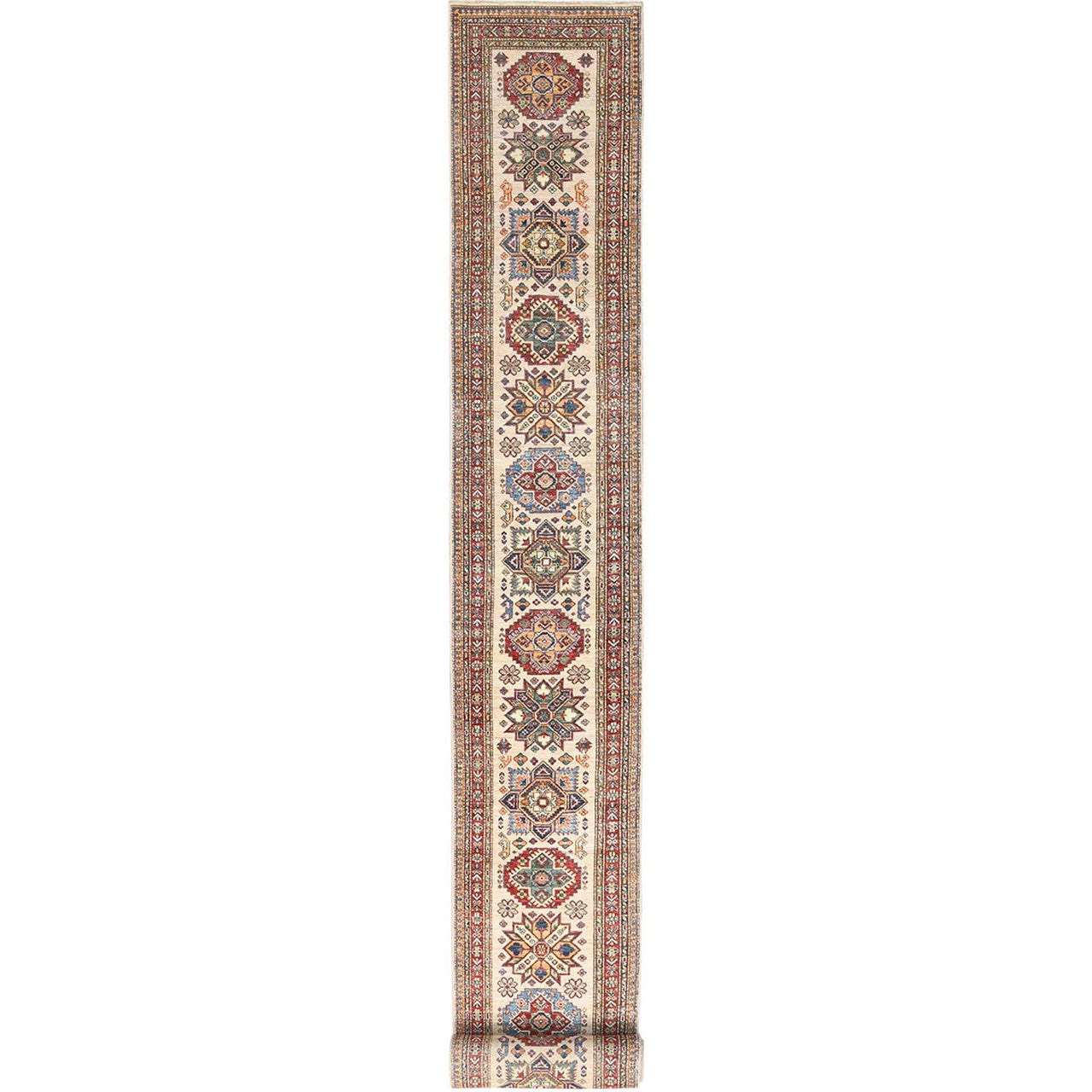 Ivory 2'9" x 35'8" Kazak Hand knotted Wool Rug - Sku: O085291