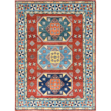 Tribal & Geometric Wool Hand Knotted Rug Red Blue 9.0X12.2 -O085299