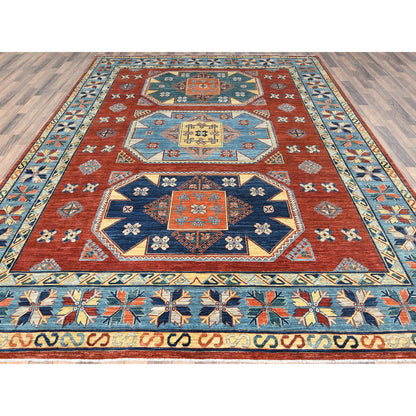 Tribal & Geometric Wool Hand Knotted Rug Red Blue 9.0X12.2 -O085299