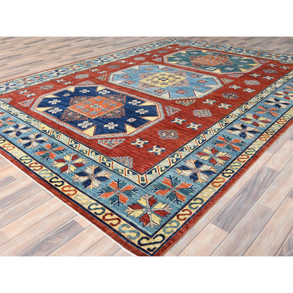 Tribal & Geometric Wool Hand Knotted Rug Red Blue 9.0X12.2 -O085299