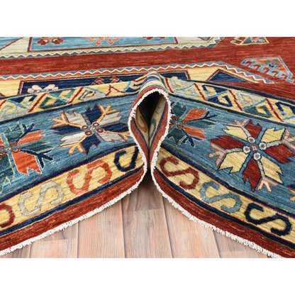 Tribal & Geometric Wool Hand Knotted Rug Red Blue 9.0X12.2 -O085299
