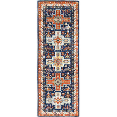 Tribal & Geometric Wool Hand Knotted Rug Blue Red 2.1X5.10 -O085306