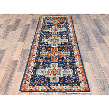 Tribal & Geometric Wool Hand Knotted Rug Blue Red 2.1X5.10 -O085306