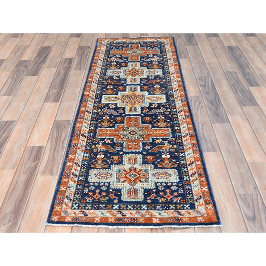 Tribal & Geometric Wool Hand Knotted Rug Blue Red 2.1X5.10 -O085306