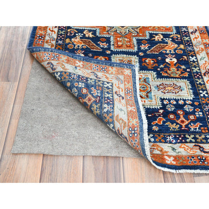 Tribal & Geometric Wool Hand Knotted Rug Blue Red 2.1X5.10 -O085306