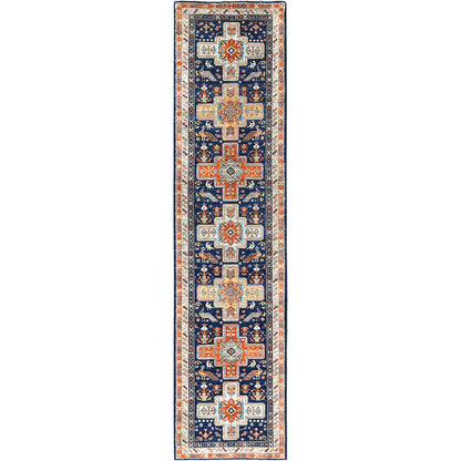 Tribal & Geometric Wool Hand Knotted Rug Blue Red 2.9X11.3 -O085307