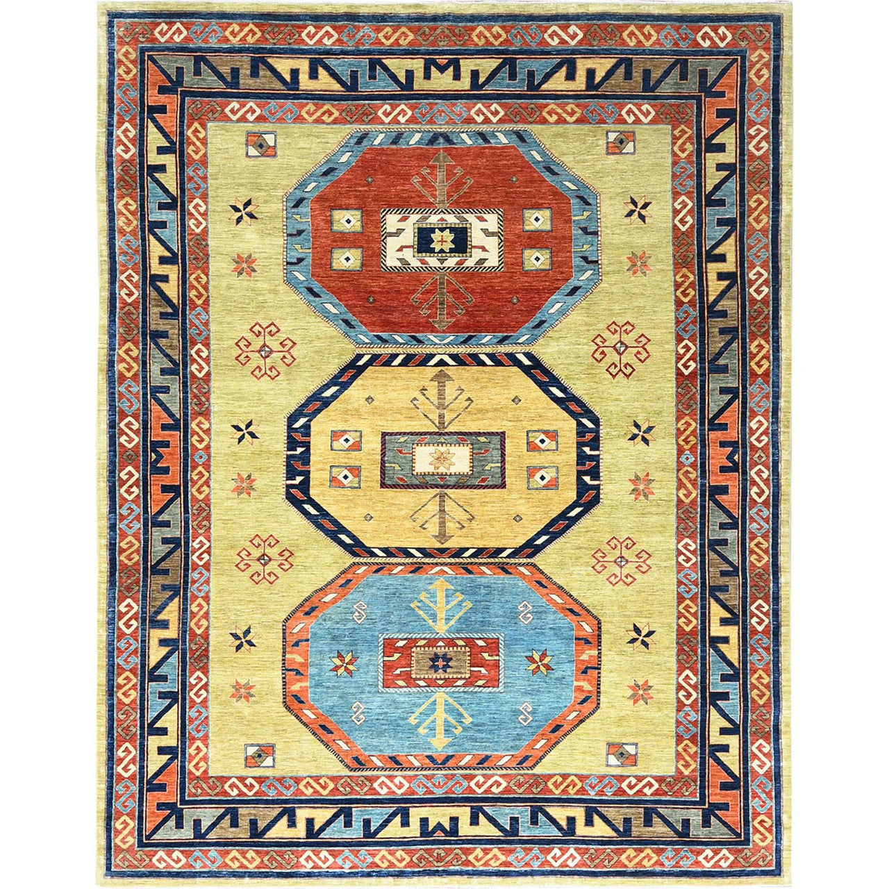 Green 9'0" x 11'7" Tribal & Geometric Hand knotted Wool Rug - Sku: O085309