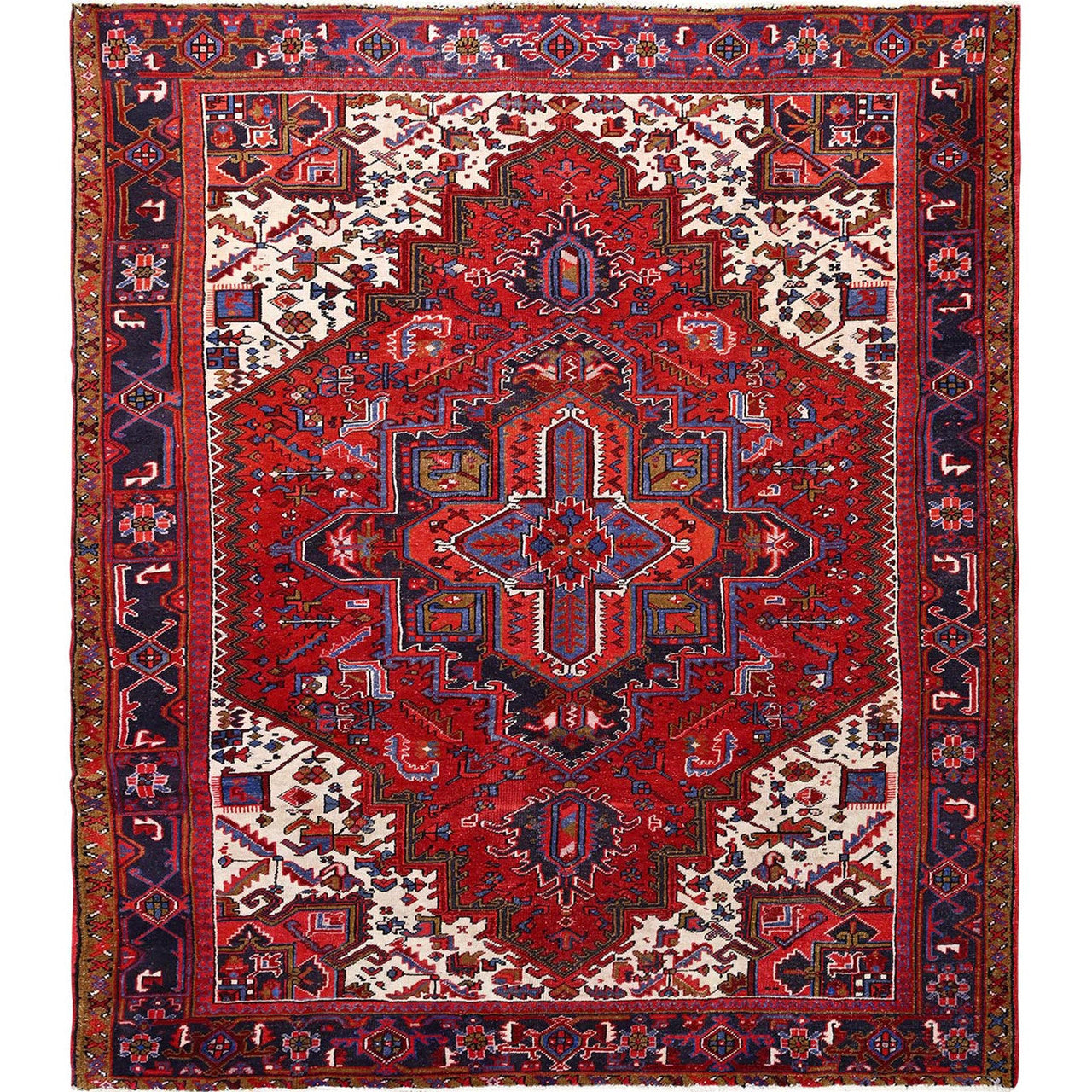 Red 8'6" x 10'4" Heriz Hand knotted Wool Rug - Sku: O085311