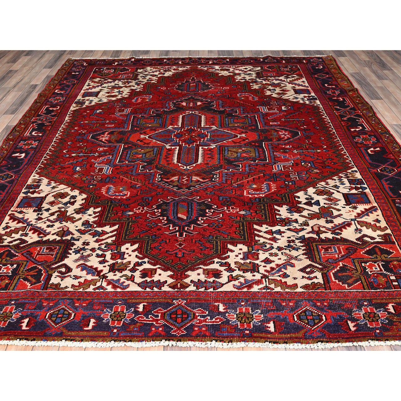 Red 8'6" x 10'4" Heriz Hand knotted Wool Rug - Sku: O085311