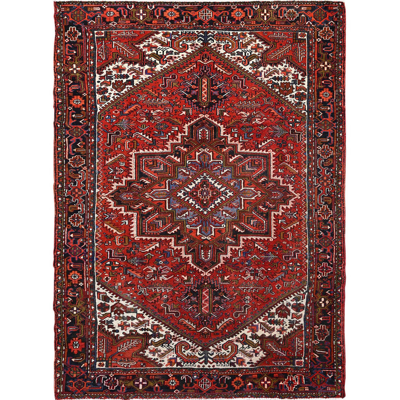 Red 7'10" x 11'0" Heriz Hand knotted Wool Rug - Sku: O085315