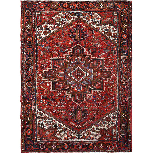 Heriz Wool Hand Knotted Rug Red Blue 7.10X11.0 -O085315