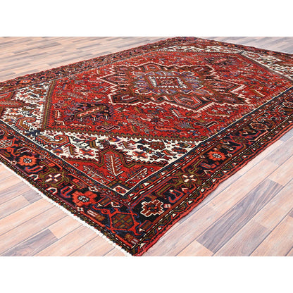 Heriz Wool Hand Knotted Rug Red Blue 7.10X11.0 -O085315