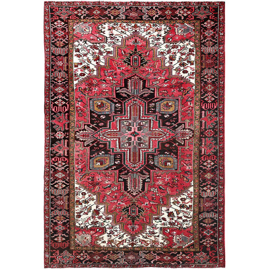 Heriz Wool Hand Knotted Rug Red Black 7.10X11.5 -O085317