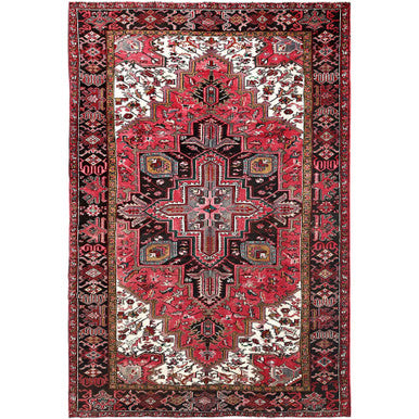Heriz Wool Hand Knotted Rug Red Black 7.10X11.5 -O085317