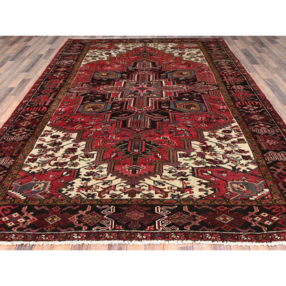 Heriz Wool Hand Knotted Rug Red Black 7.10X11.5 -O085317