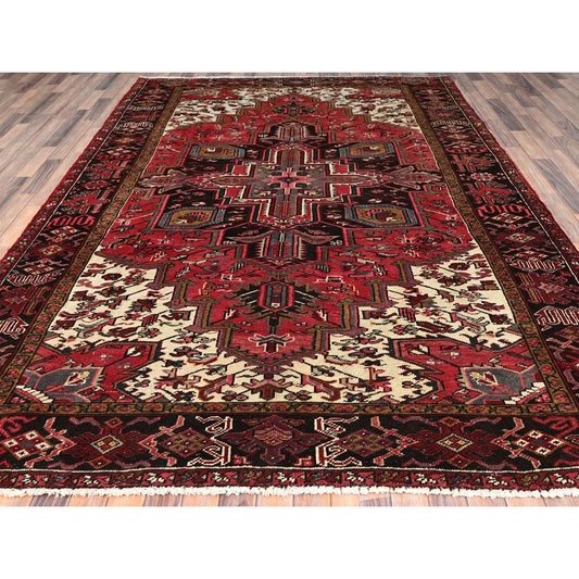 Heriz Wool Hand Knotted Rug Red Black 7.10X11.5 -O085317