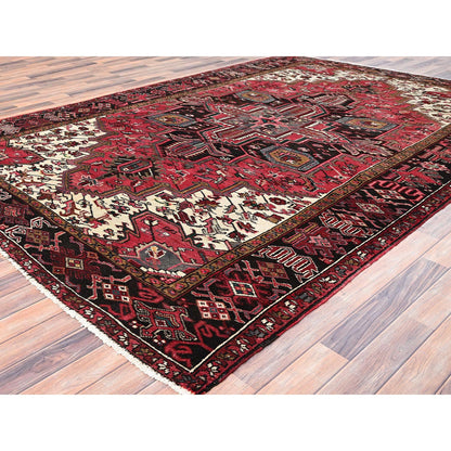Heriz Wool Hand Knotted Rug Red Black 7.10X11.5 -O085317