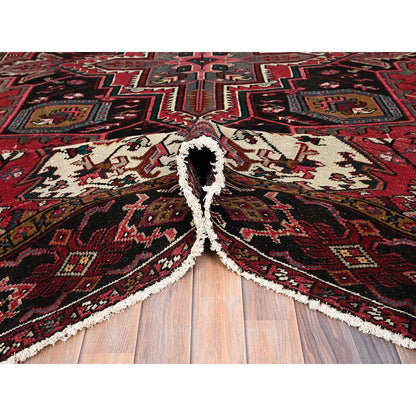 Heriz Wool Hand Knotted Rug Red Black 7.10X11.5 -O085317