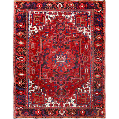Heriz Wool Hand Knotted Rug Red Black 7.10X11.9 -O085328