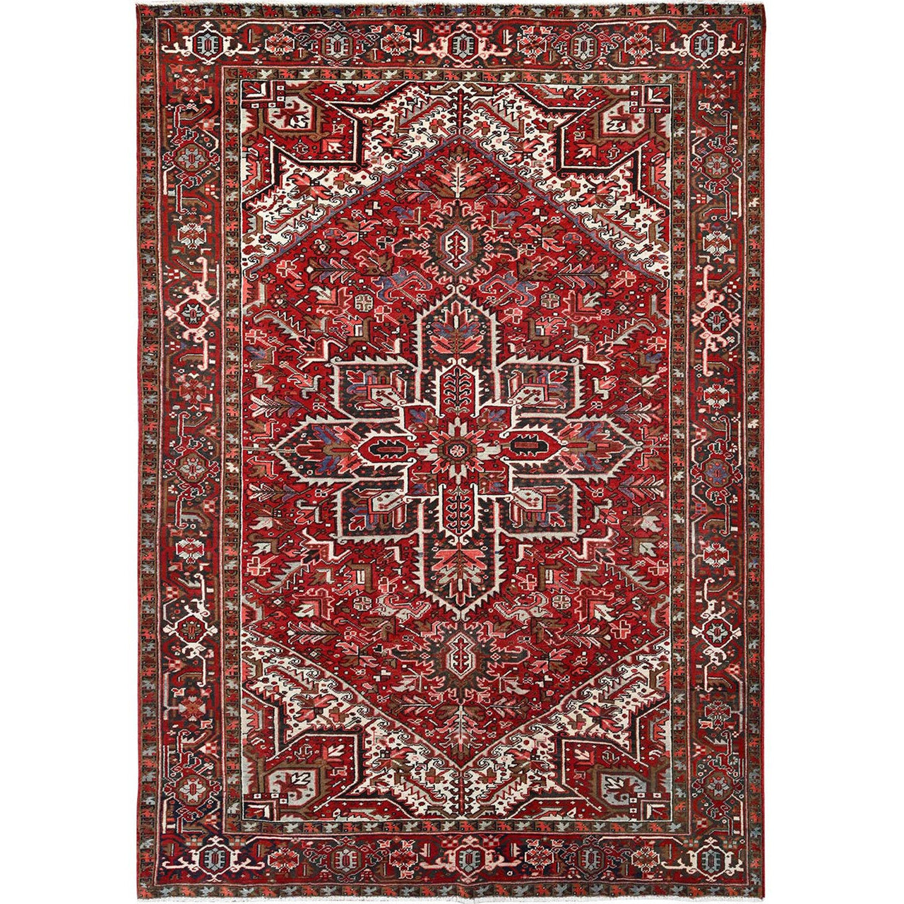 Red 7'9" x 10'10" Heriz Hand knotted Wool Rug - Sku: O085339