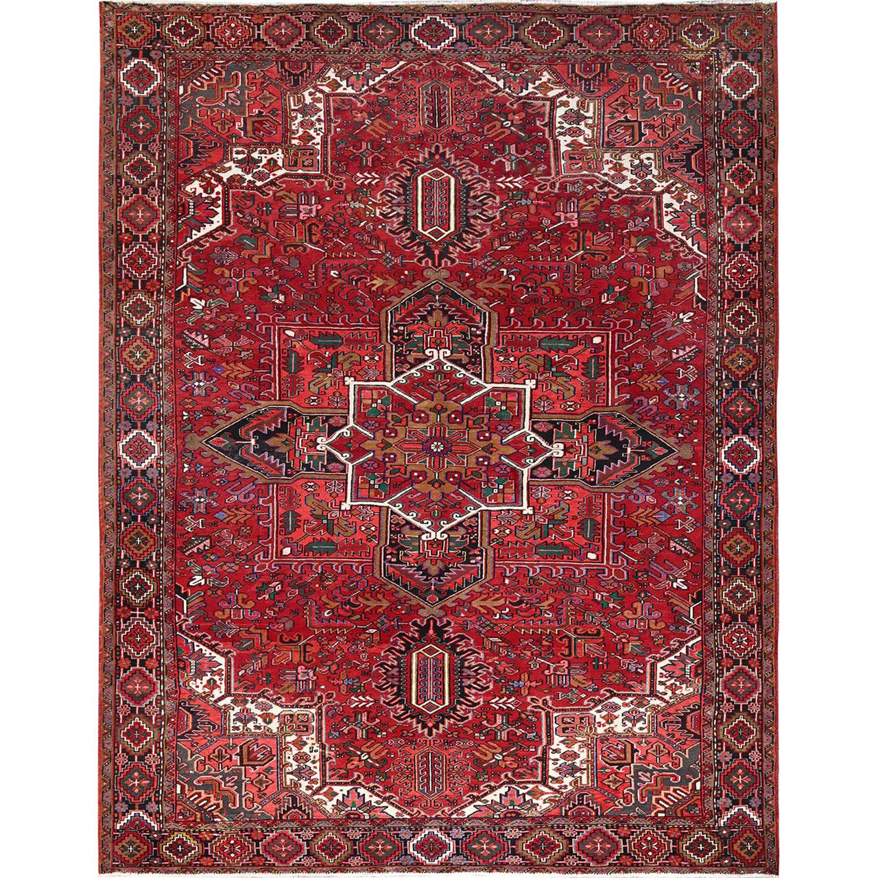 Red 10'1" x 12'9" Heriz Hand knotted Wool Rug - Sku: O085382