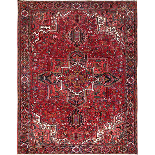 Heriz Wool Hand Knotted Rug Red Black 10.1X12.9 -O085382