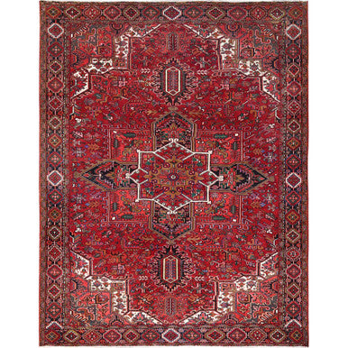 Heriz Wool Hand Knotted Rug Red Black 10.1X12.9 -O085382