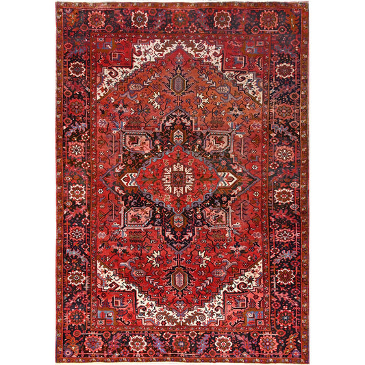 Heriz Wool Hand Knotted Rug Red Black 7.5X10.10 -O085395