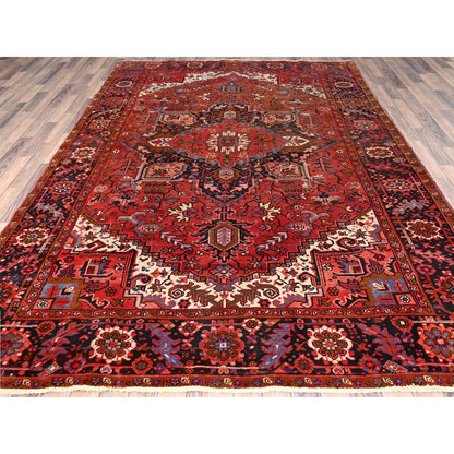 Heriz Wool Hand Knotted Rug Red Black 7.5X10.10 -O085395