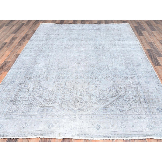 Overdyed & Vintage Wool Hand Knotted Rug Grey Gray 6.6X9.0 -O085396