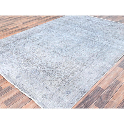 Overdyed & Vintage Wool Hand Knotted Rug Grey Gray 6.6X9.0 -O085396