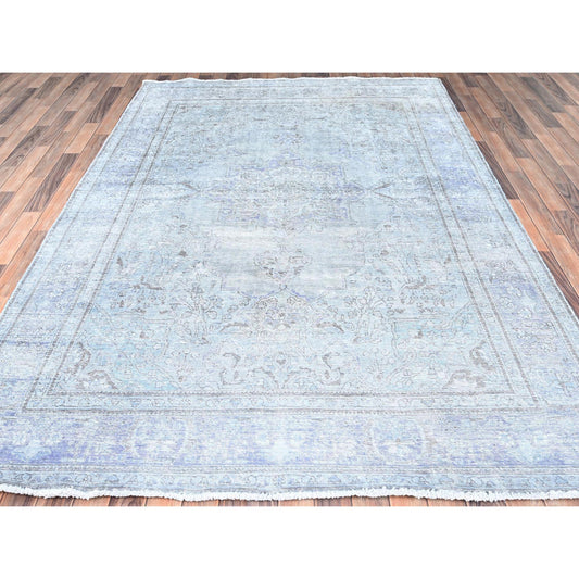 Overdyed & Vintage Wool Hand Knotted Rug Grey Blue 6.9X9.10 -O085397